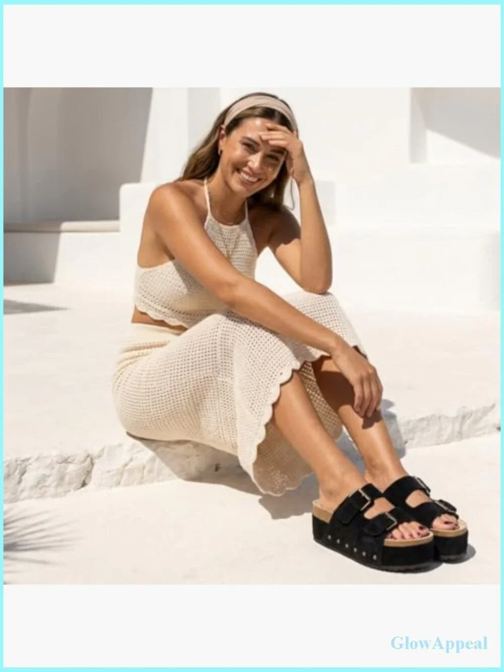 Platform Sandals with Genuine Leather Footbed Studded Chunky Slide